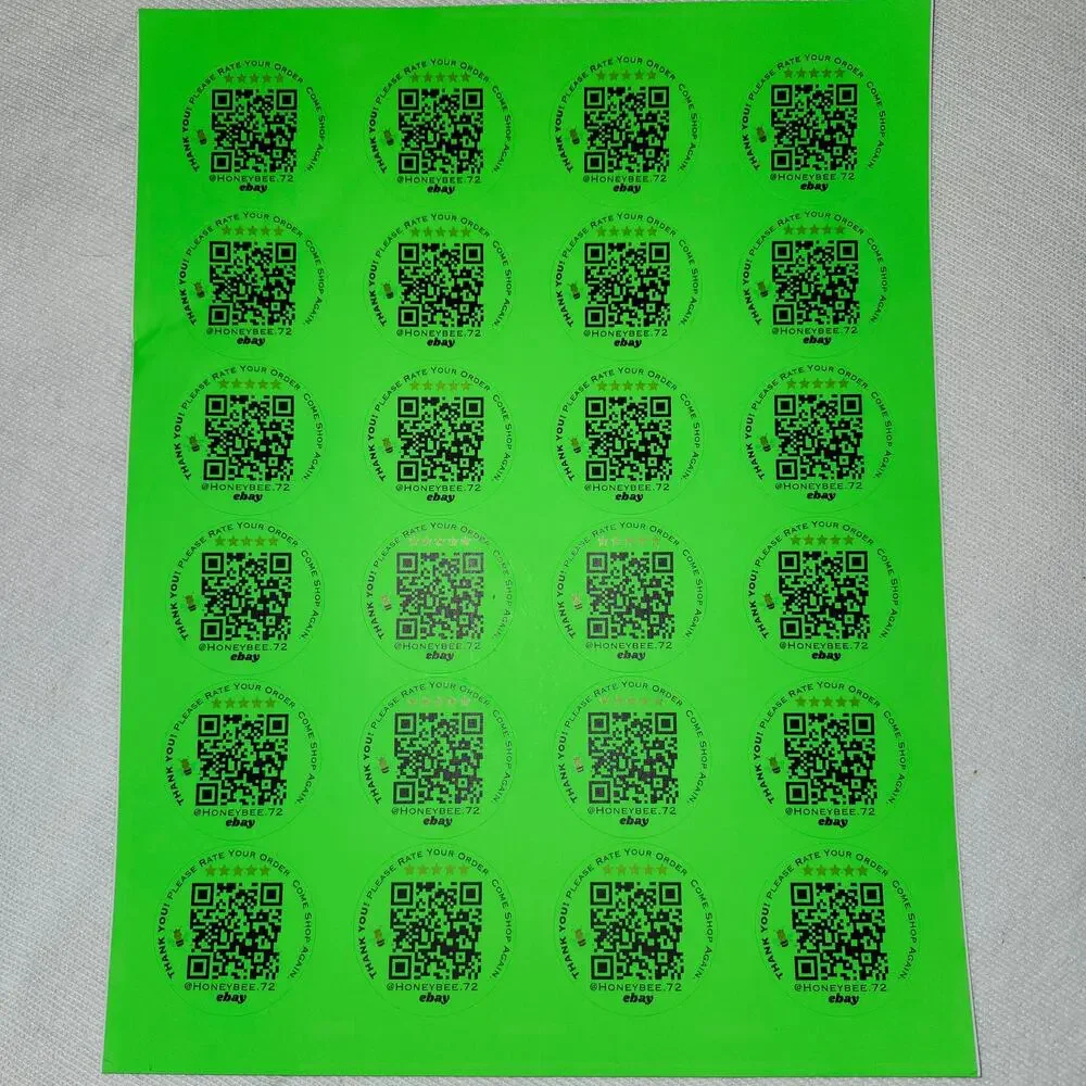 QR Labels NEON Thank You / Rate Your Order | 48 Count | Pick Color | Laser Print